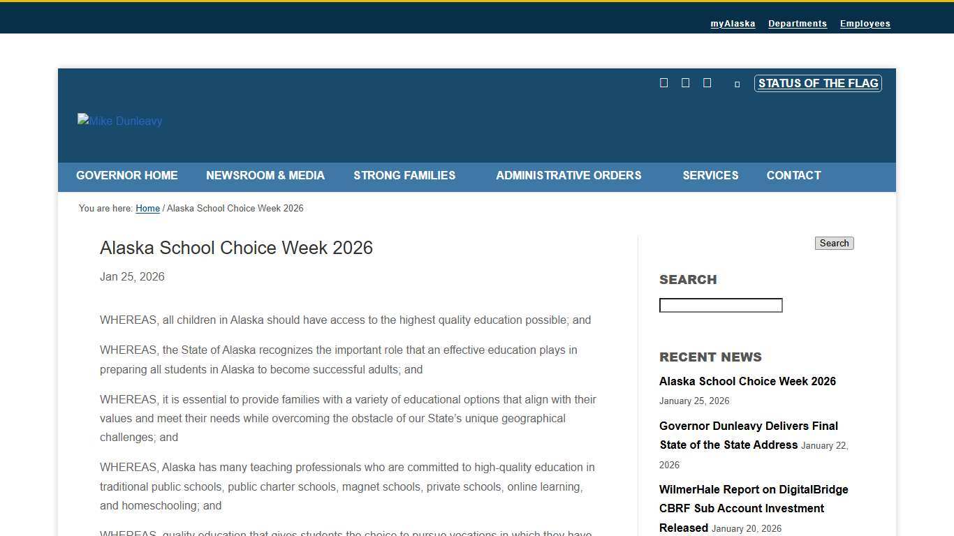 Alaska School Choice Week 2026 - Mike Dunleavy